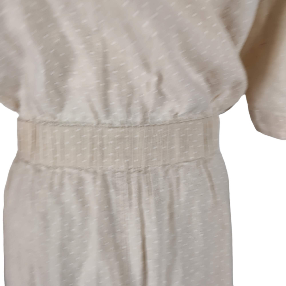 Vintage 90s Linen Blend Romper Size S Beige Micro Dot Short Sleeve Pockets - Picture 11 of 15